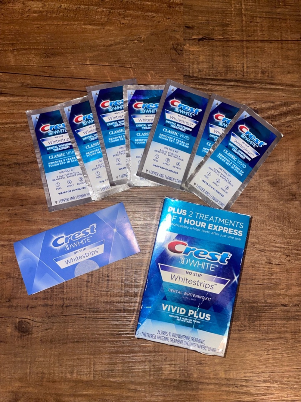 Crest 3D White Vivid Plus Whitestrips in Blue and Silver Packaging
